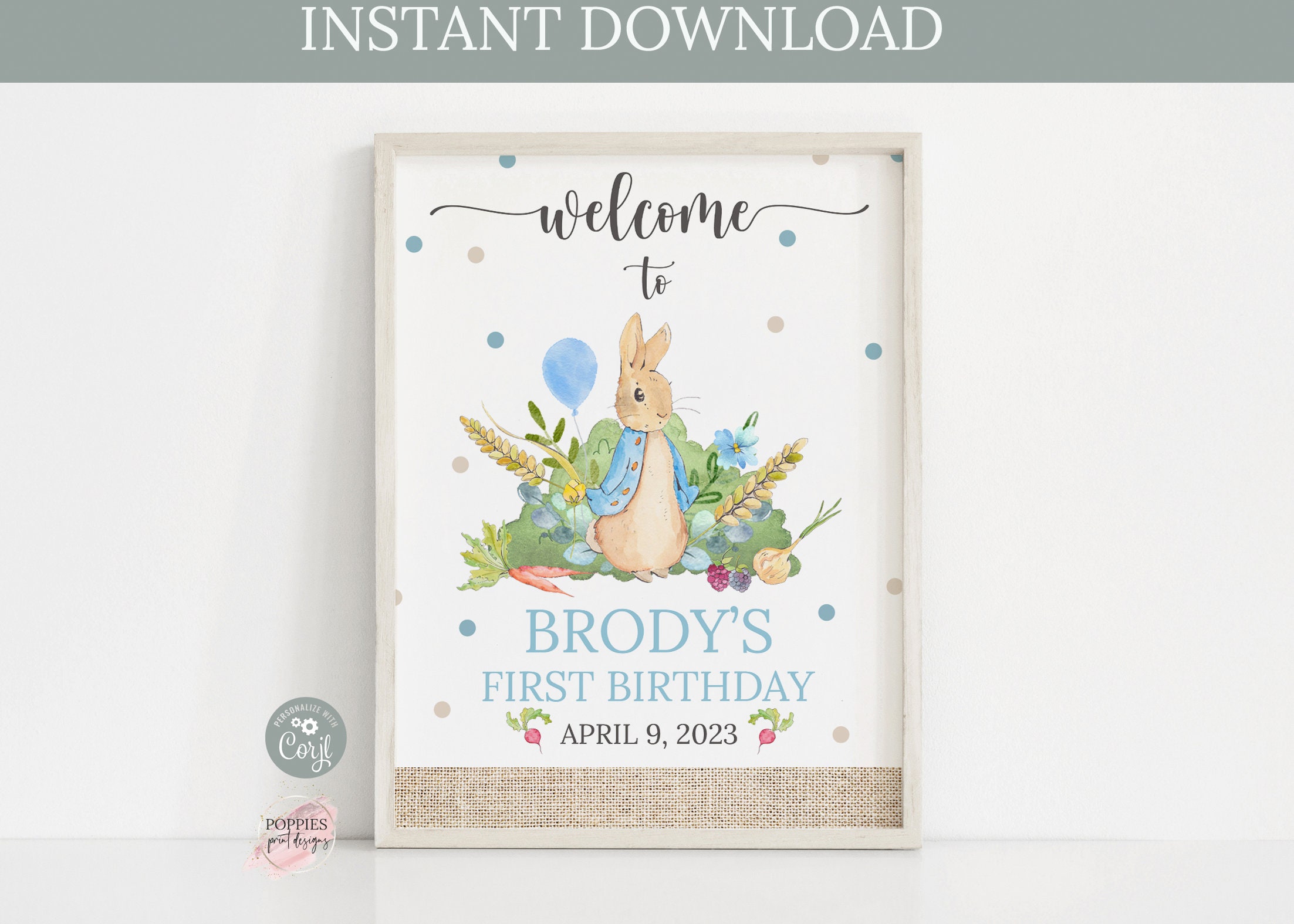 Editable Peter Rabbit Birthday Welcome Sign Peter Rabbit Birthday Party ...