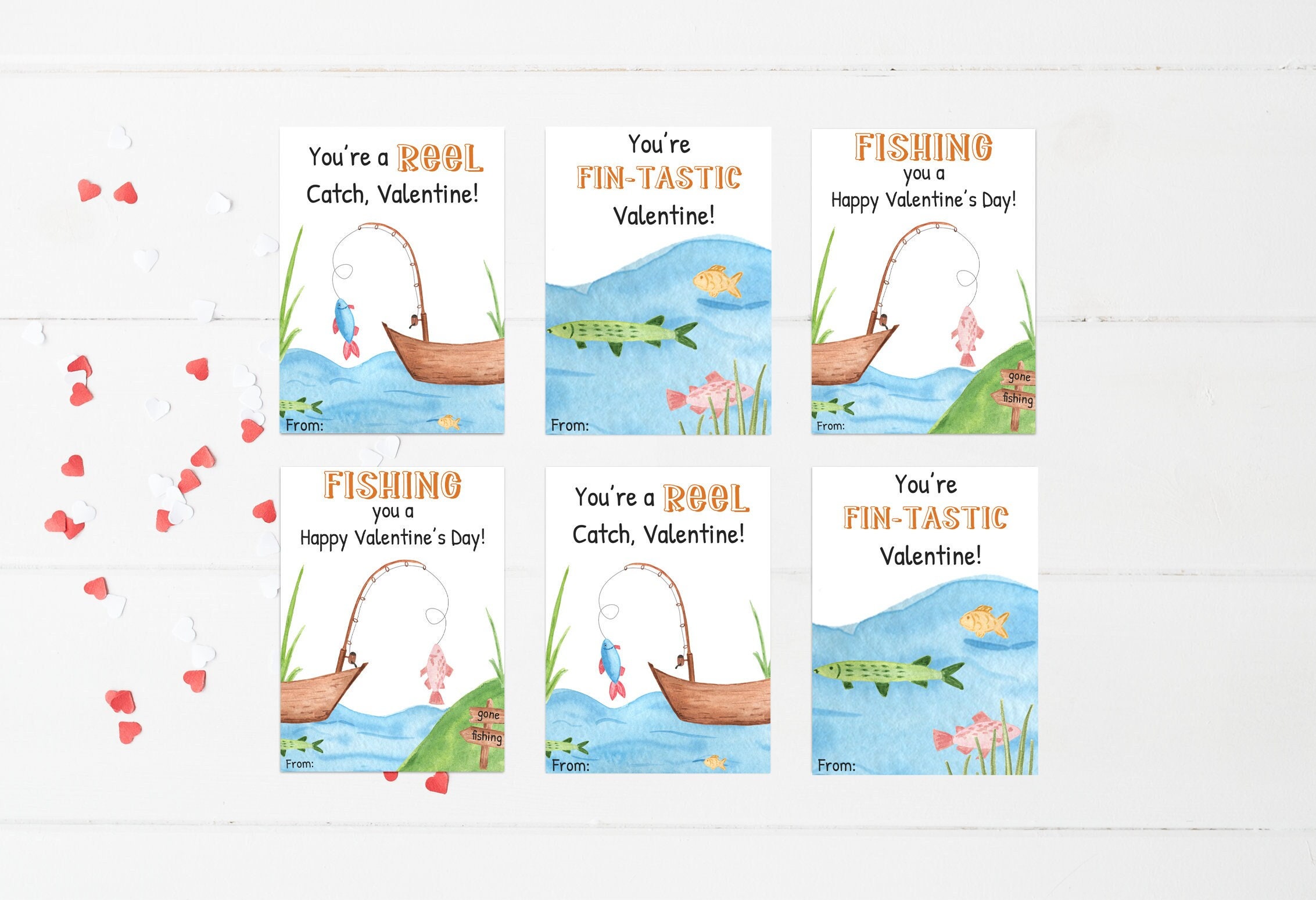 Printable Fishing Valentine's Day Cards, Print at Home Classroom