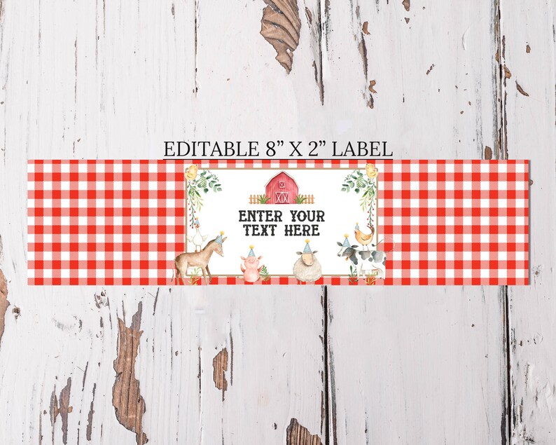 Editable Red Barn Birthday Party Bottle Label Farm Animal Birthday ...