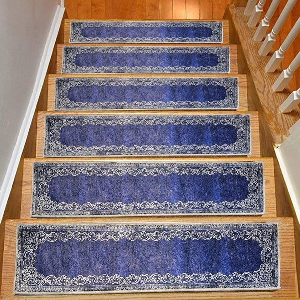 Framed Stair Rug, Stair Carpet, Aesthetic Stair Runner, Ultra Thin Stair Mat, Modern Step Pad, Non-Slip Rug, Machine Washable Rug,