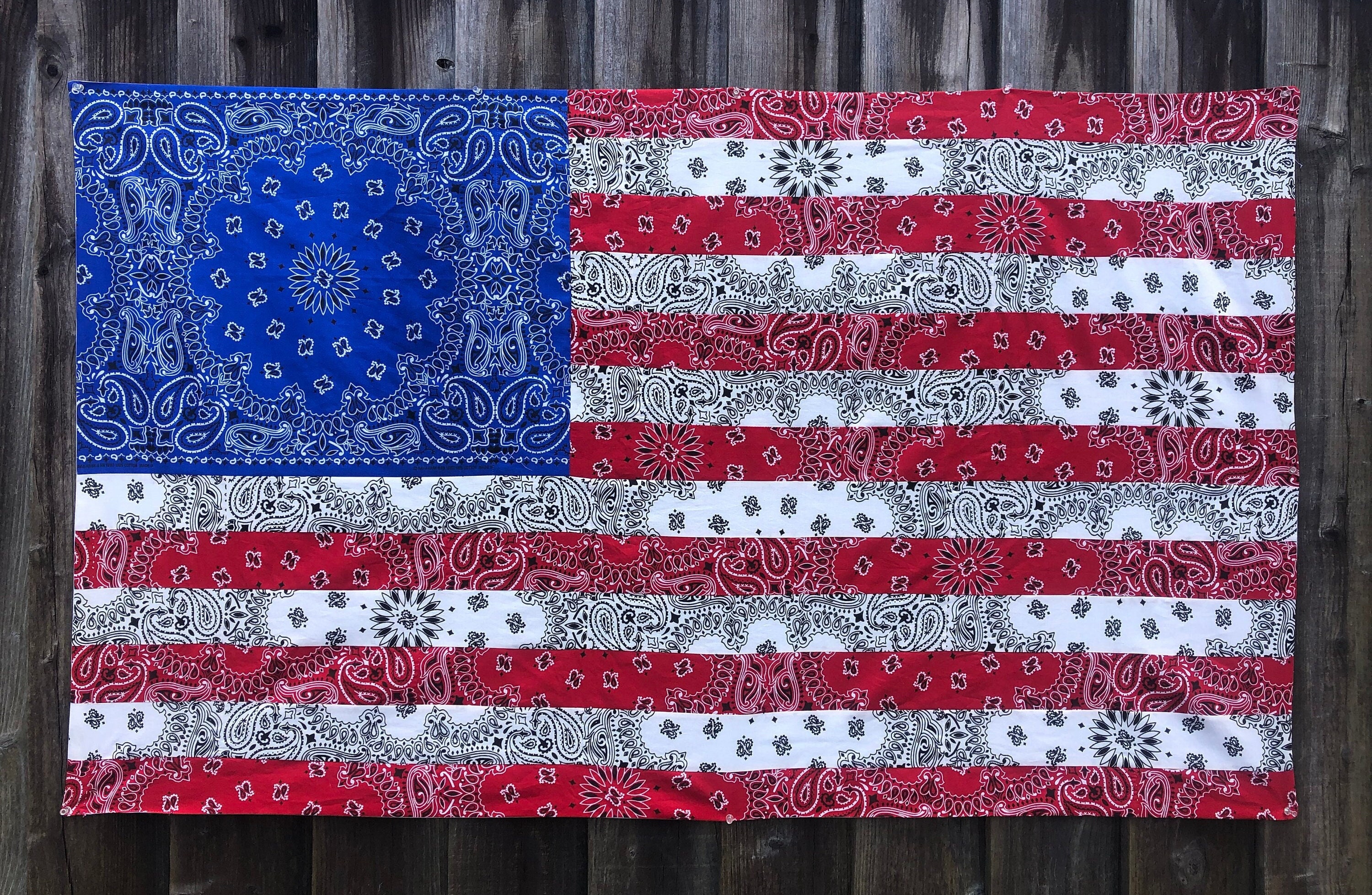 American Flag Art Piece for Wall Made From Bandanas 100% USA