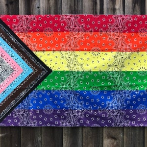 Progress Pride Flag Art Piece for Wall Made from Bandanas