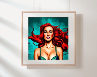 Sztuka ścienna z syrenką | Inspirowane sztuką pop | Do druku