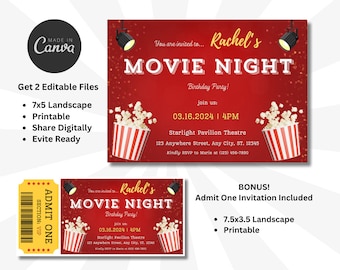 Custom Movie Night Birthday Invitation - Digital Download, Personalized Cinema Party Invite, Printable Film Theme Birthday Bash Template