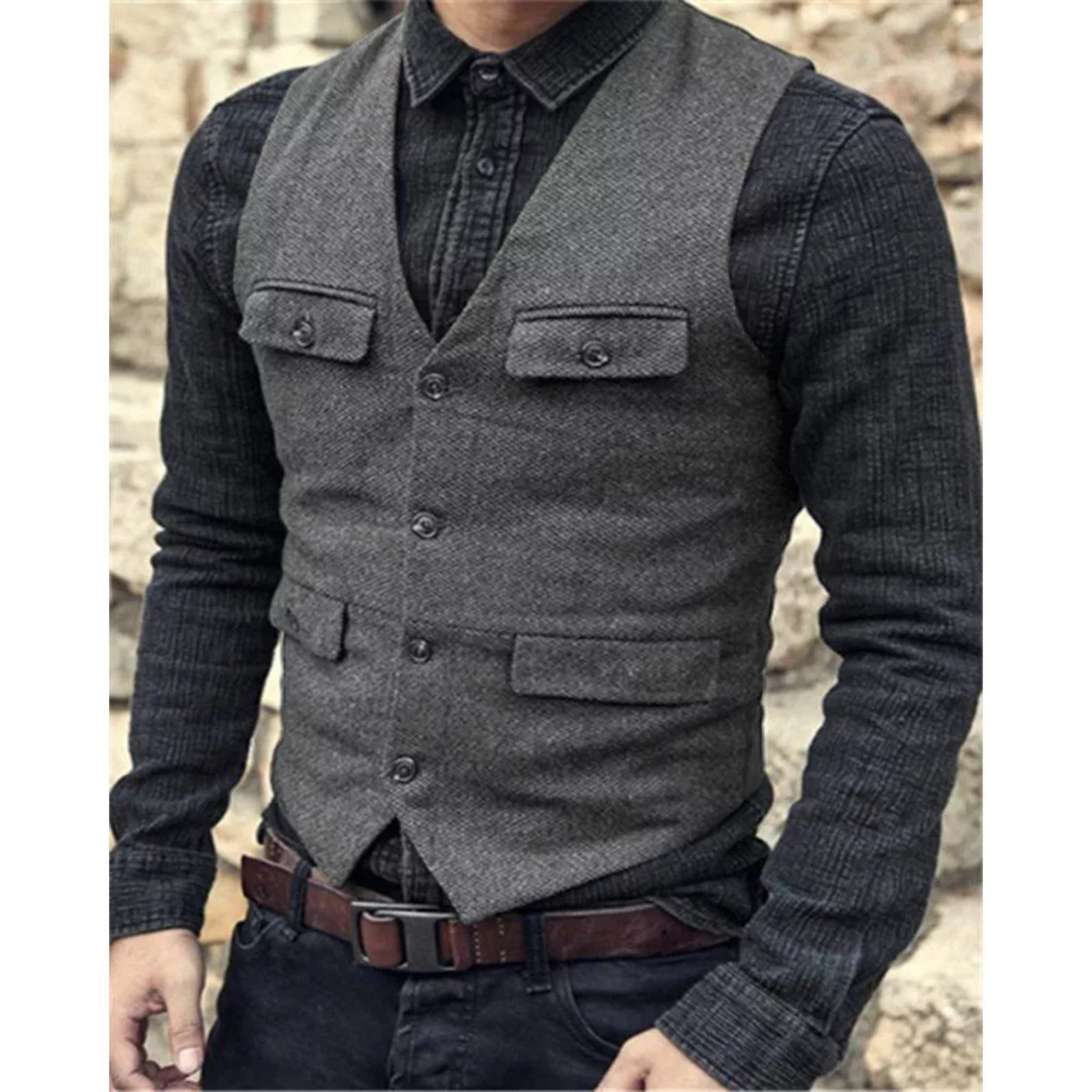 Men Vestjacket Herringbone Waistcoat Casual Formal Sleeveless - Etsy