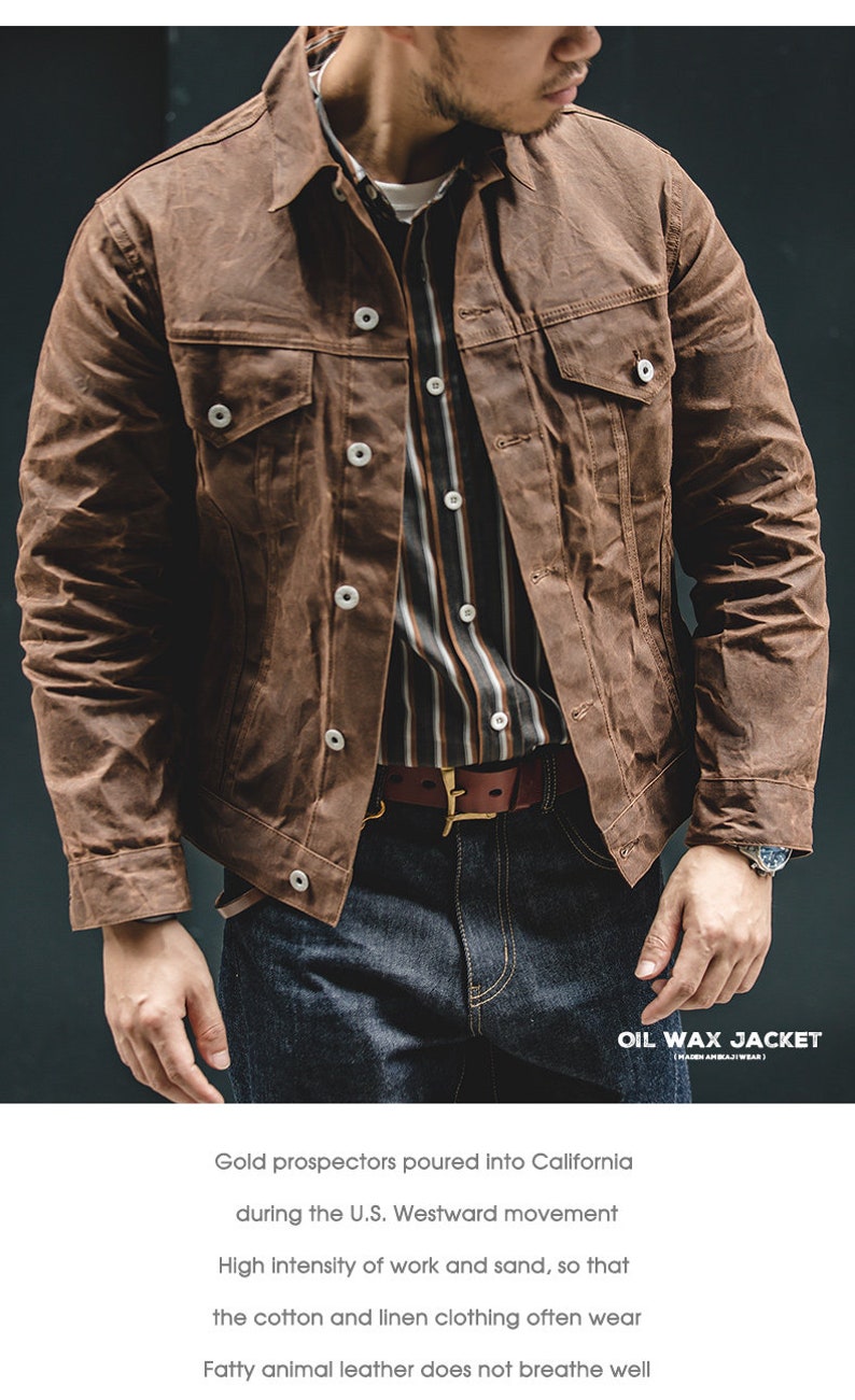 Waxed Jacket Canvas Oil Cotton Military Uniform Light Casual Etsy