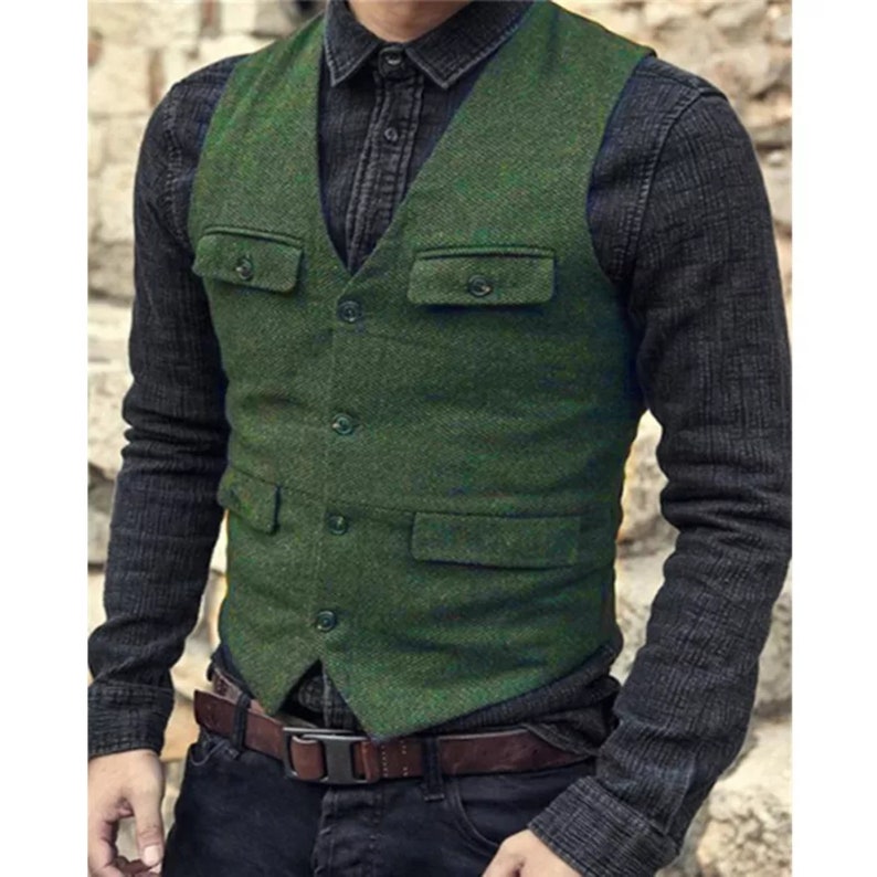 Men Vestjacket Herringbone Waistcoat Casual Formal Sleeveless - Etsy