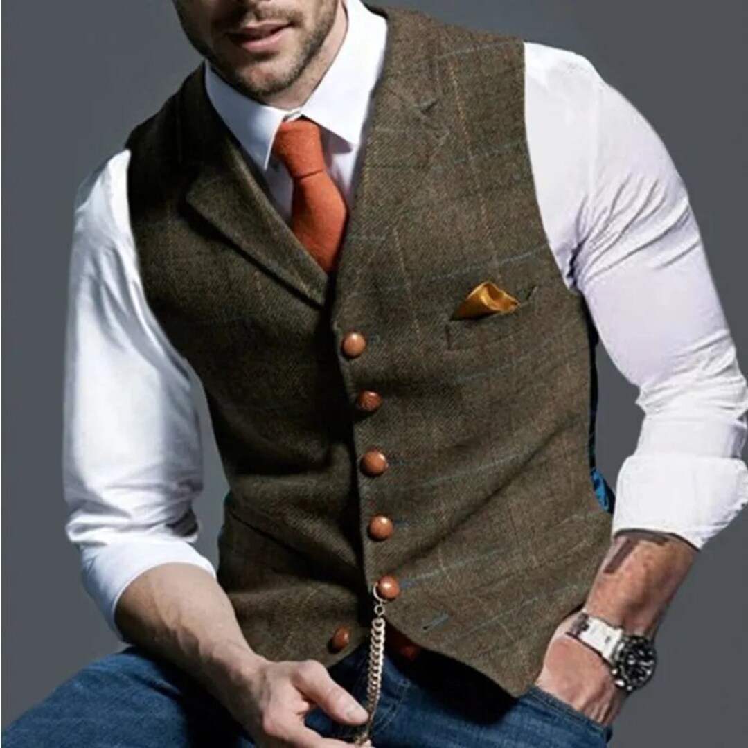 Mens Vest Tweed Suit Business for Men Striped Waistcoat Vest - Etsy