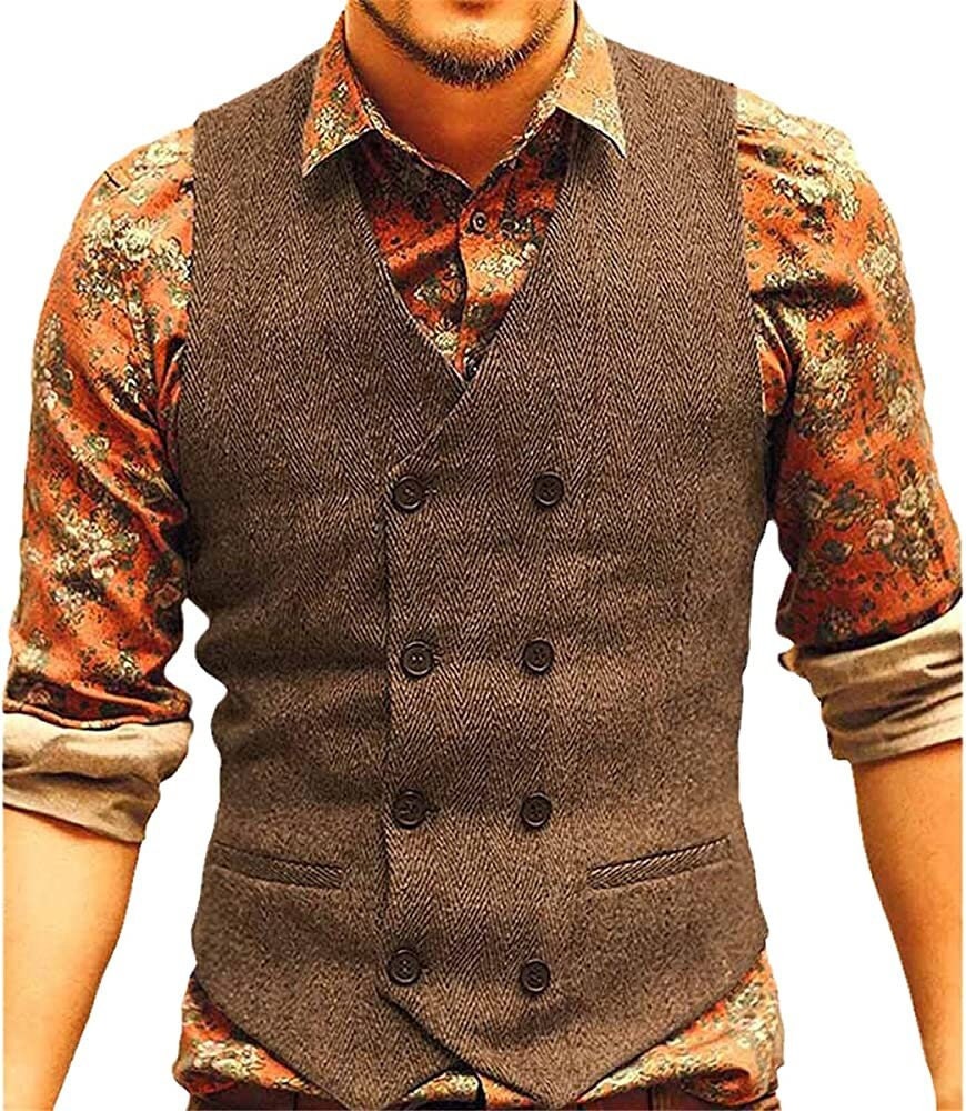 Mens Vest Casual Classic Suit Vest V Neck Herringbone Tweed - Etsy