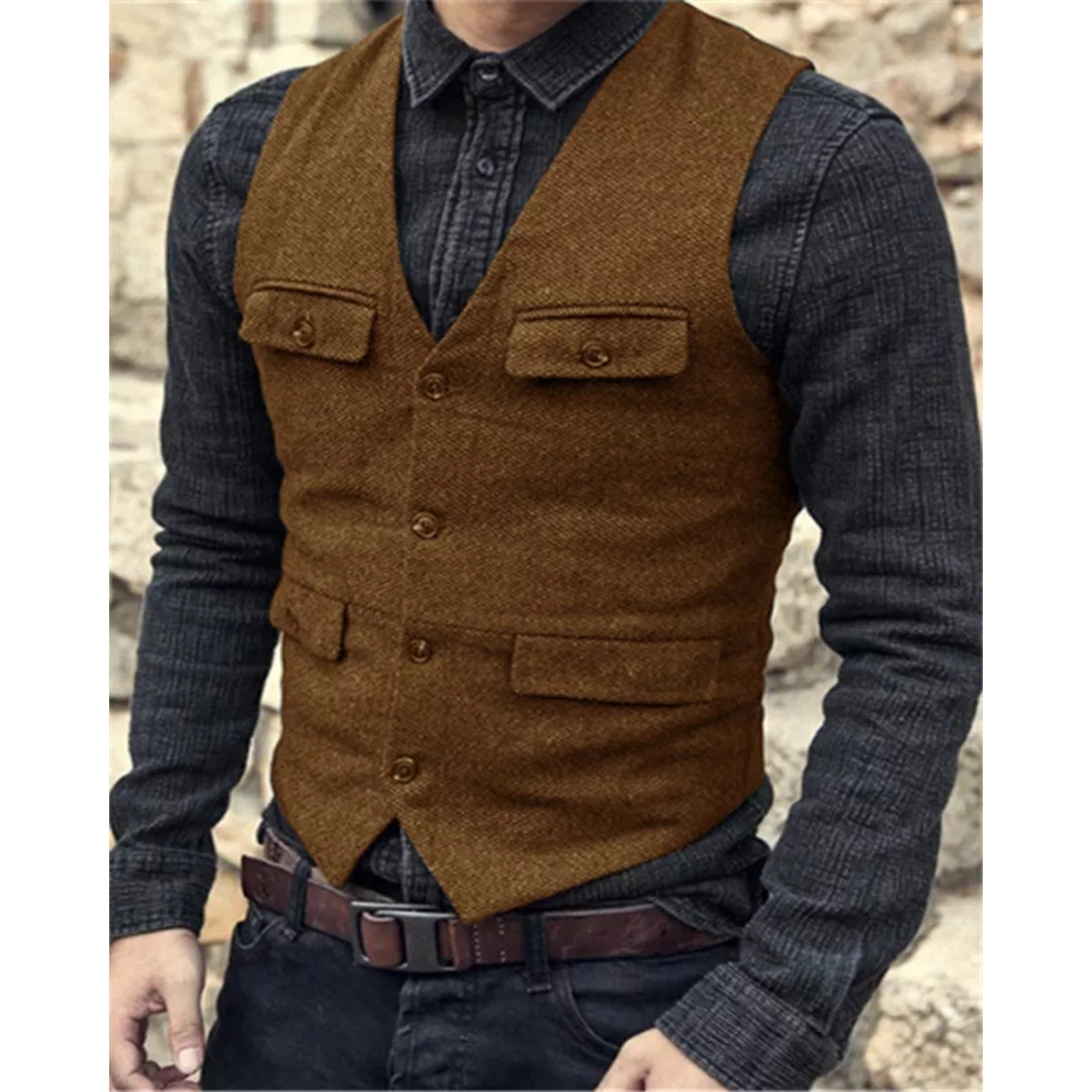 Men Vestjacket Herringbone Waistcoat Casual Formal Sleeveless - Etsy