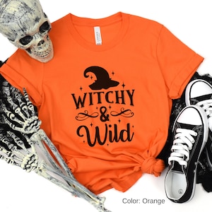 Witchy & Wild Short Sleeve Halloween T-Shirt, Witch Shirt, Halloween Shirt, Women&#39;s Halloween Shirt, Witch Hat Shirt, Cool Halloween Shirt