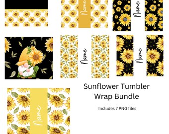 Sunflower Tumbler Wrap Bundle, 20oz Sublimation Design (PNG)