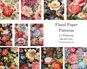 Floral Paper Textures, Flower Printable Patterns (PNG Files)