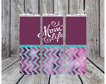 Mermaid Mom Life 20oz Tumbler Wrap, Chevron Design (PNG File)
