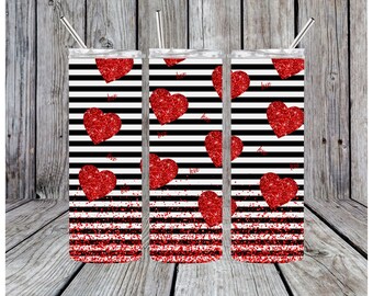 Valentines Day Glitter Hearts 20oz Tumbler Wrap (PNG)