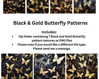 Black & Gold Butterfly Pattern, Elegant Scrapbook Paper (PNG Digital Download)
