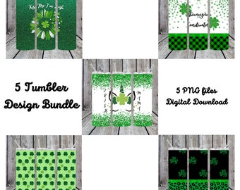 St Patricks Day Tumbler Wrap PNG Designs: Green Bundle (Digital Download)