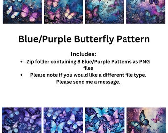 Blue Purple Butterfly Paper, Floral Pattern (PNG Digital Download)