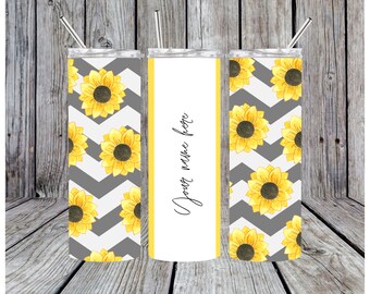 Sunflower Chevron Tumbler Design, 20oz Skinny Sublimation (PNG)