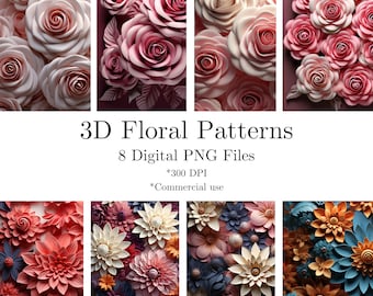 3D Floral Paper Textures, Flower Printable Patterns (PNG, Digital Download)