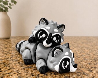 Flexi Raccoon Toy | Articulated Raccoon Figure | Cute Desk Pet | 3D Printed Fidget Animal | Kawaii Trash Panda | Cottagecore Decor Gift
