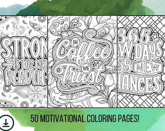 Motivational Coloring Book Pages - Download & Print 50 Sheets, Teen and Adult - Set Three