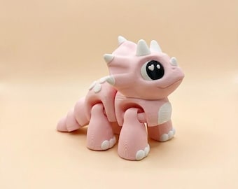 Articulated Triceratops Toy – 3D Printed Flexi Dinosaur – Cute Desk Pet – Fidget Toy – Cottagecore Decor Gift