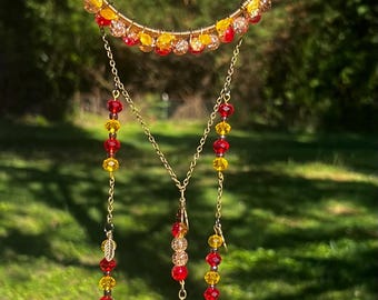 Bronze Bird Skull Sun Catcher | Woodland Witch Decor | Gothic Cottagecore Window Hanging | Autumn Crystal Sun Catcher | Handmade Boho Decor