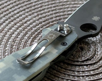 Spyderco Paramilitary 2 Custom BELT CLIP with spyder logo (hand polished surface finish spring stainless steel ) + 3 HEX hi screws