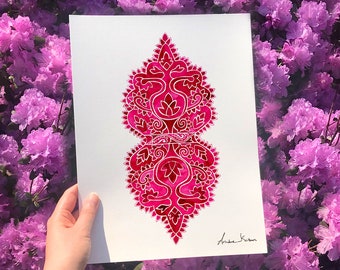 Magenta Pink Mesogeia Floral Art Print | Wall Art Decor | Greek Folk Flower | Hand drawn Watercolor Painting | No Frame |By Ariadne Kritonos