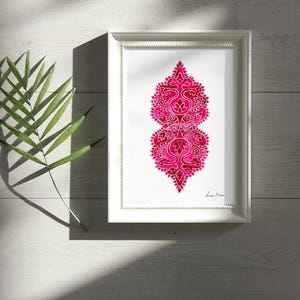 Póster con estampado floral de Mesogeia en color rosa magenta/Decoración de pared/Diseño griego/Pintura en acuarela dibujada a mano/Sin marco/Ariadne Kritonos