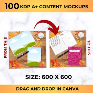 100 KDP Book Mockups for A Plus Content, Canva Template | A+ Content for Paperback, Notebook Mock-up