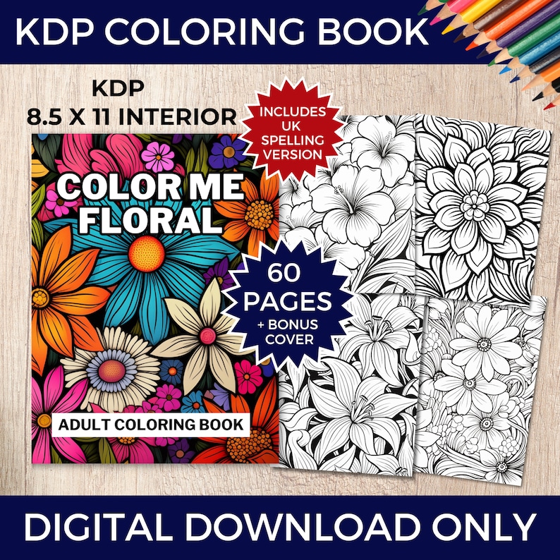 KDP Interior, 60 Flower Coloring Pages for Self-publishing Coloring ...