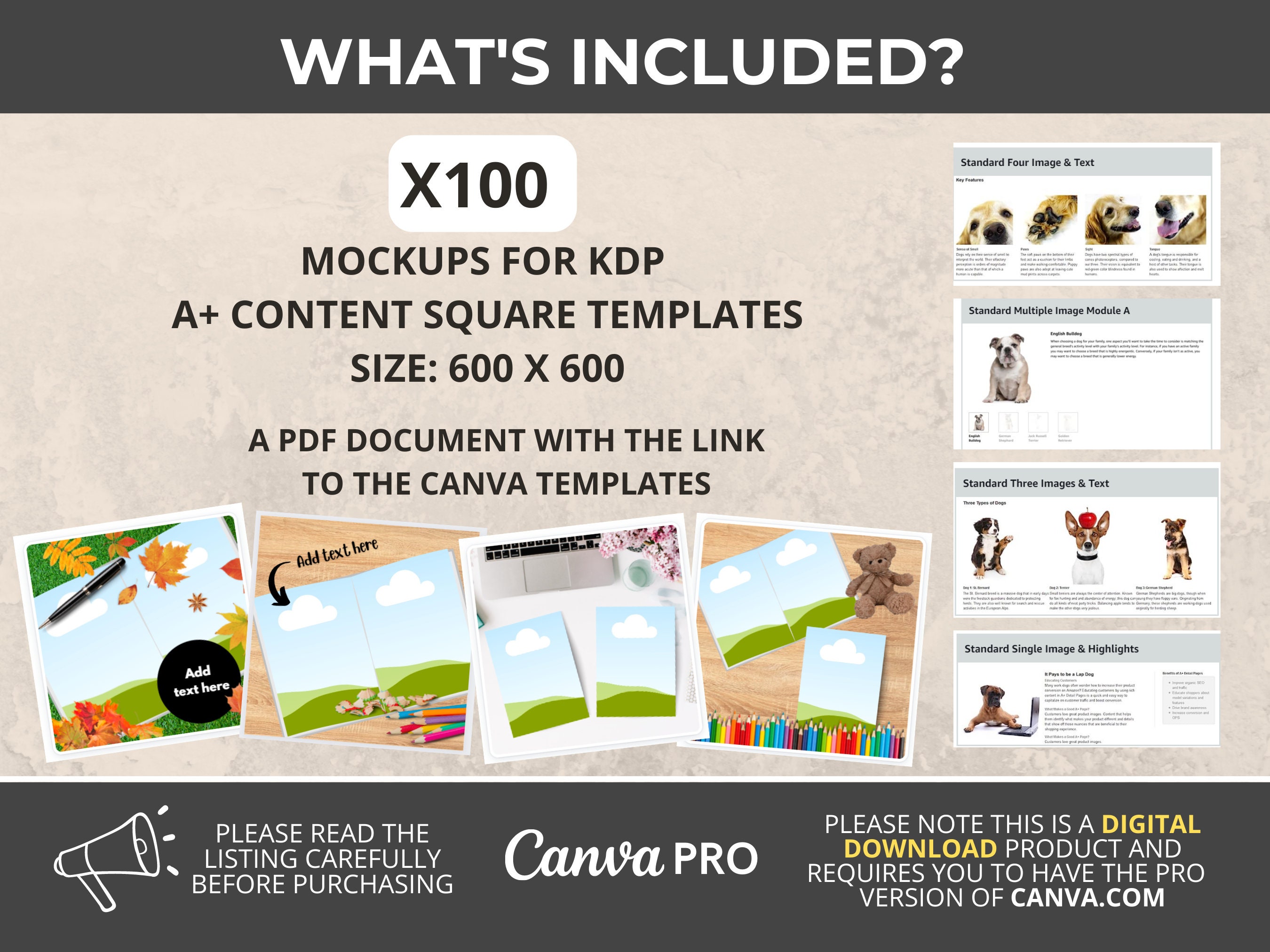 100 KDP Book Mockups for A Plus Content, Size 600 X 600px | KDP Canva ...