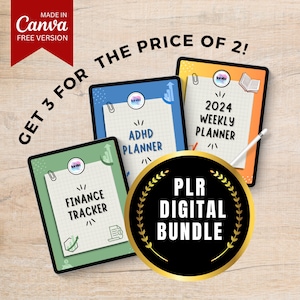 PLR Canva Templates Bundle | 3 PLR Digitial Planner Bundle | PLR Editable Planner | 3 Planner Bundles For Commercial Use | Plr Goodnotes