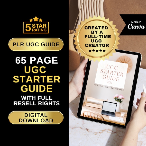 Guide UGC | Guide UGC PLR de 65 pages avec droits de revente | Achetez le modèle de guide UGC pour apprendre et revendre | Plr Ebook pour les créateurs Ugc
