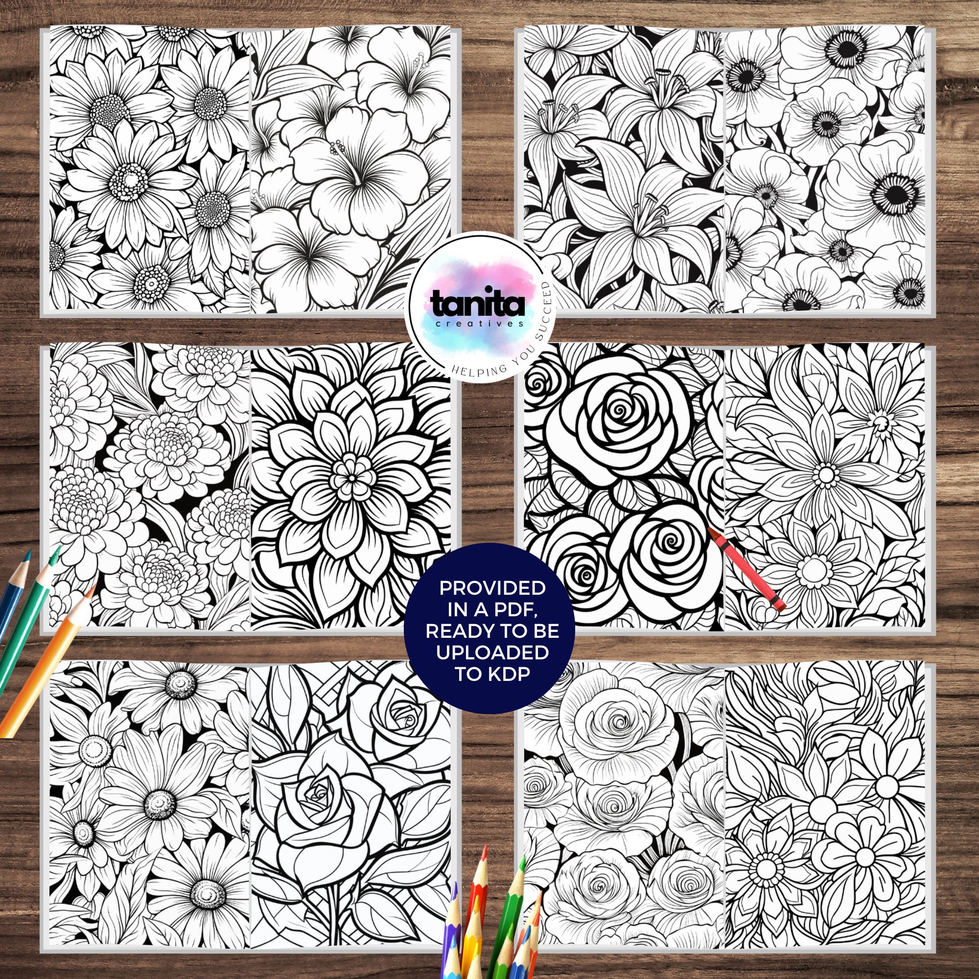 KDP Interior, 60 Flower Coloring Pages for Selfpublishing Kdp Coloring