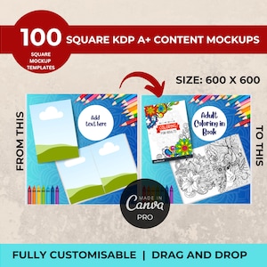 100 KDP Book Mockups for A Plus Content, Size 600 x 600px | KDP Canva book mockup templates for KDP A plus content
