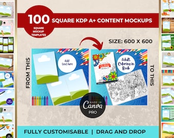 100 maquetas de libros de KDP para contenido de alta calidad, tamaño 600 x 600 px / Plantillas de maquetas de libros de KDP Canva para contenido de alta calidad de KDP