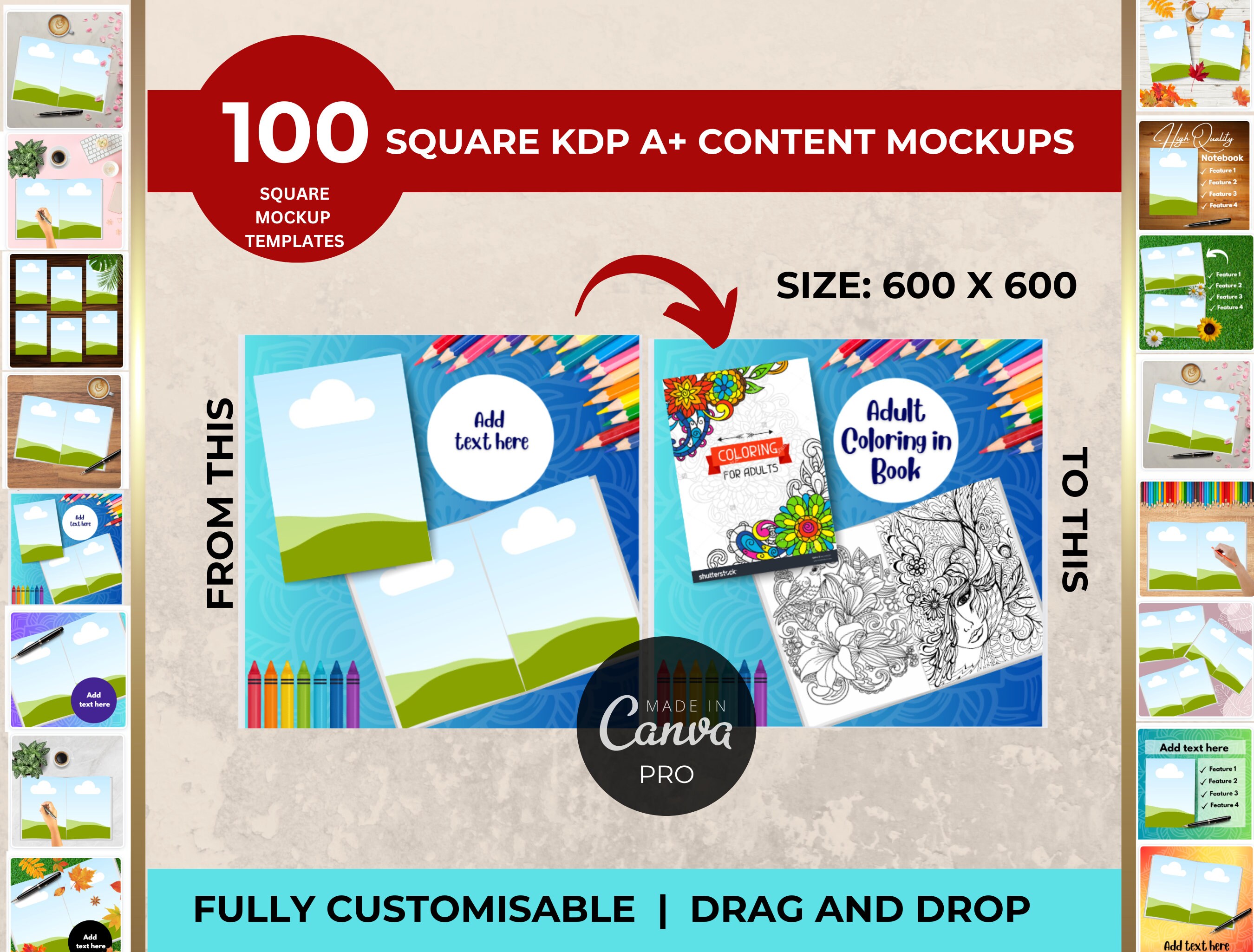 100 KDP Book Mockups for A Plus Content, Size 600 X 600px | KDP Canva ...