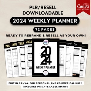 PLR 2024 Planner Canva Template | Goodnotes Canva 2024 Planner - Resell Printable Planner | PLR Printable Canva 2024 Planner Template