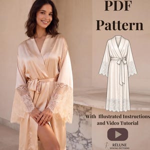 Long Kimono Robe Sewing Pattern – Elegant Silk Loungewear (PDF Pattern)
