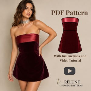 Velvet Mini Dress Sewing Pattern PDF Elegant Dress with Collar and Invisible Zipper Tutorial