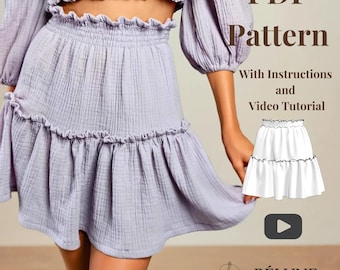 Easy Mini Skirt PDF Pattern, Beginner Sewing Project with Detailed Instructions and Video Tutorial,
