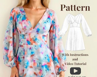Puff Sleeve Dress PDF Pattern, Easy Sewing Project for Beginners