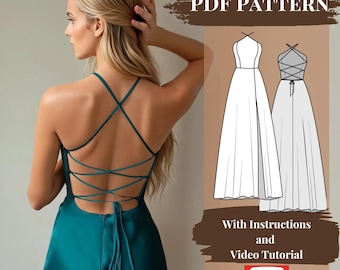 Backless Halter Maxi Dress Sewing Pattern – Elegant Evening Gown (PDF Pattern)