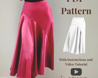 Midi Skirt  PDF Pattern, Easy Sewing Project for Beginners with Instructions and Video Tutorial