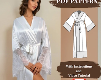 Long Kimono Robe Sewing Pattern – Elegant Silk Loungewear (PDF Pattern)