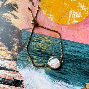 Pearl Drop Box Chain: Gold Chain Bracelet, Charms, laborite, Hypo allergenic gold bracelet, bolo chain, slider bracelet, Bow
