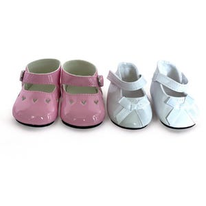 18 Inch Doll Shoes- Pink Heart Mary Janes and White Bow Mary Janes- Fits 18 Inch Fashion Girl Dolls